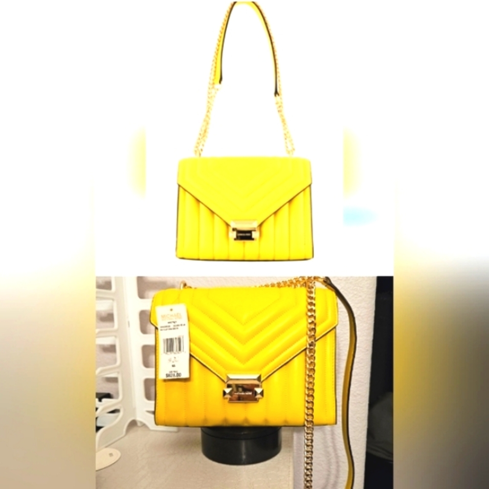 Michael Kors Whitney Golden Yellow Shoulder Bag,Pic # 2 most accurate in Color - Picture 2 of 4